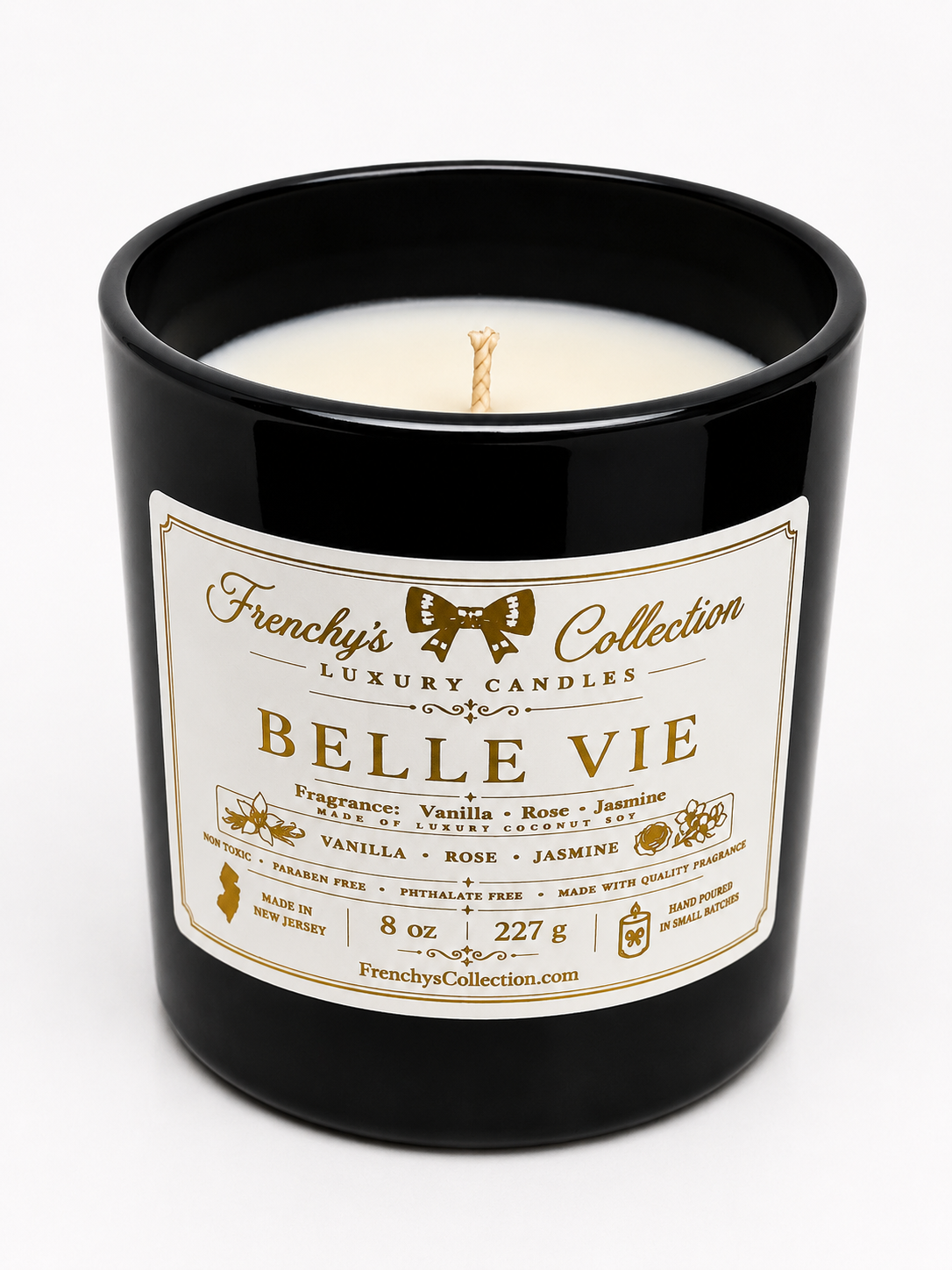Belle Vie 8 oz candle by Frenchy's Collection, Vanilla Rose Jasmine